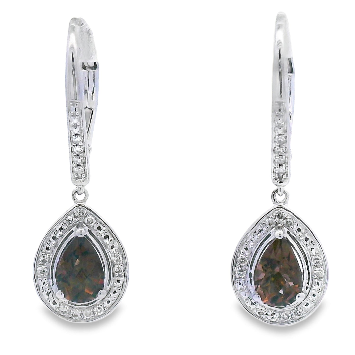 .87ct Quartz Diamond Dangle Earrings 10KT White Gold