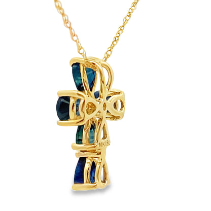 .82ct Sapphire Cross Religious Pendant 10KT Yellow Gold