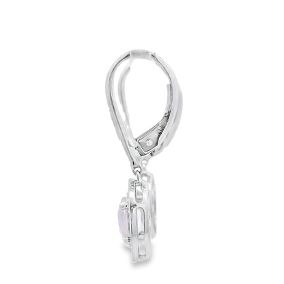 Rose Quartz Diamond Dangle Earrings 10KT White Gold