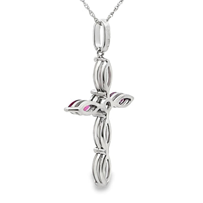 Ruby Diamond Cross Religious Pendant 10KT White Gold