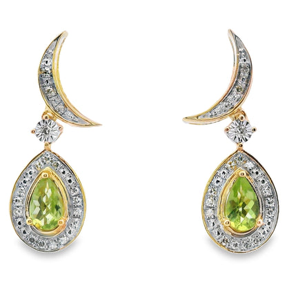 .52ct Peridot Diamond Dangle Earrings 10KT Yellow Gold