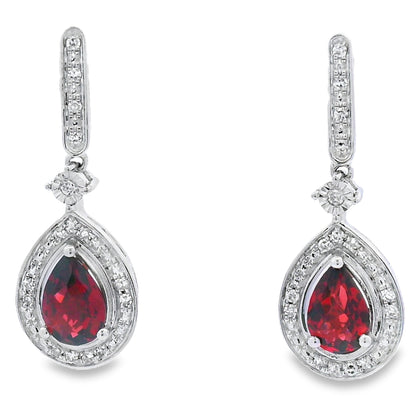 1.06ct Garnet Diamond Dangle Earrings 10KT White Gold