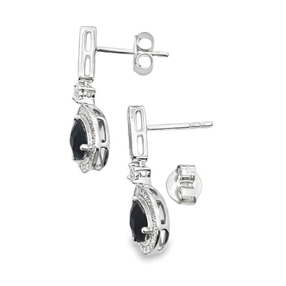 .84ct Onyx Diamond Dangle Earrings 10KT White Gold