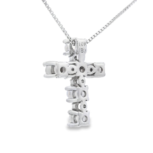 Opal Diamond Cross Religious Pendant 10KT White Gold