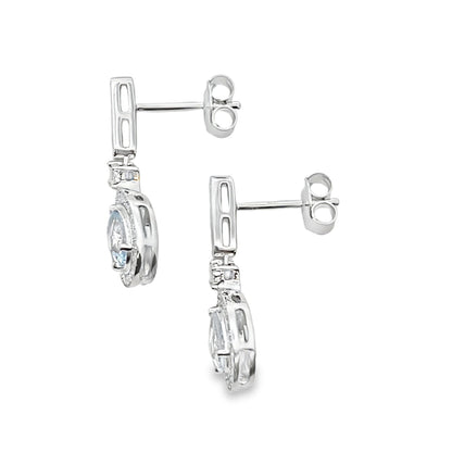 Aquamarine Diamond Dangle Earrings 10KT White Gold