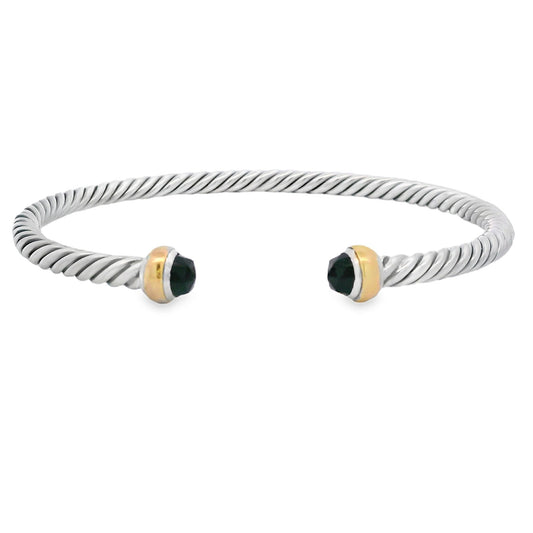 Natural Onyx Bangle Bracelet Sterling Silver 18KT Gold