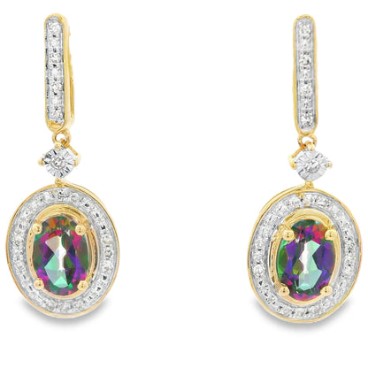 Mystic Fire Topaz Dangle Earrings 10KT Yellow Gold