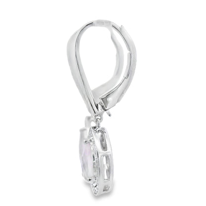 Rose Quartz Diamond Dangle Earrings 10KT White Gold