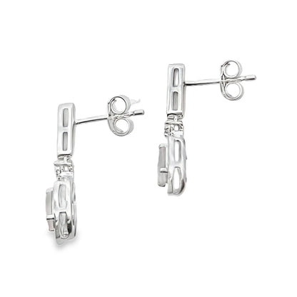 Rose Quartz Diamond Dangle Earrings 10KT White Gold