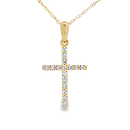 .13ct Diamond Cross Religious Pendant 14KT Yellow Gold