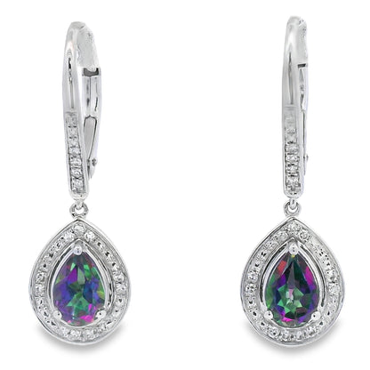 Mystic Fire Topaz Dangle Earrings 10KT White Gold