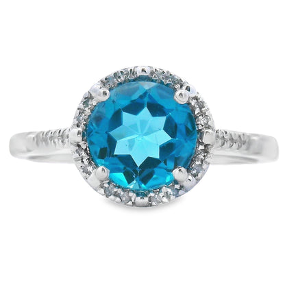 1.35ct London Blue Topaz Diamond Ring 10KT White Gold