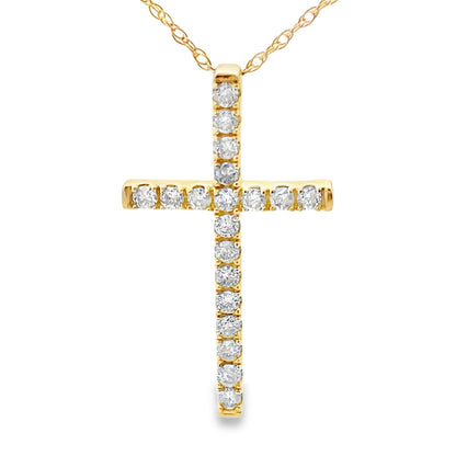 .24ct Diamond Cross Religious Pendant 14KT Yellow Gold
