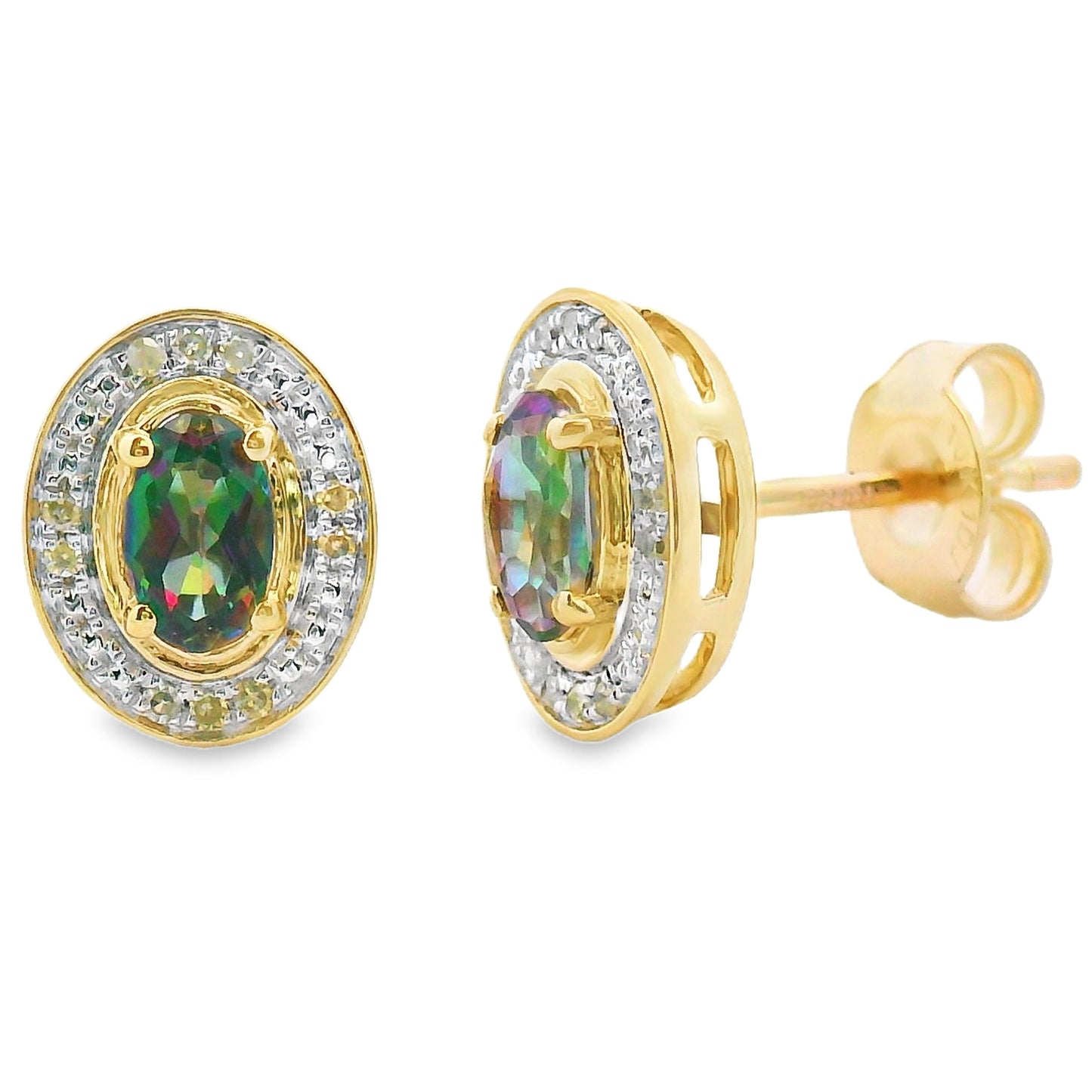 Mystic Fire Topaz Diamond Earrings 10KT Yellow Gold