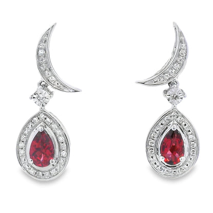 .62ct Garnet Diamond Dangle Earrings 10KT White Gold