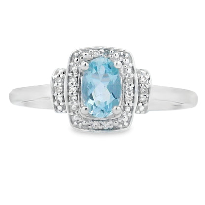 Genuine .45ct Aquamarine Diamond Ring 10KT White Gold