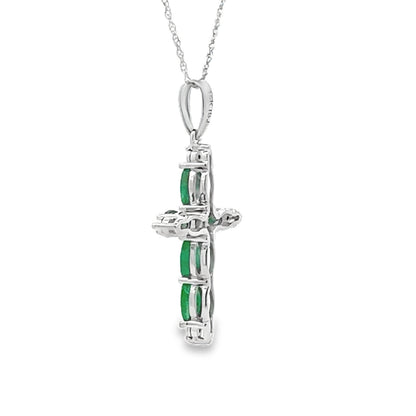 Emerald Diamond Cross Religious Pendant 10KT White Gold