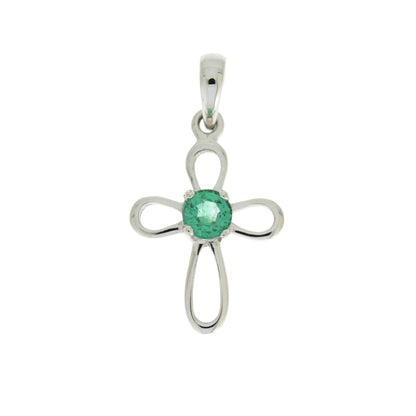 .19ct Emerald Cross Religious Pendant 10KT White Gold