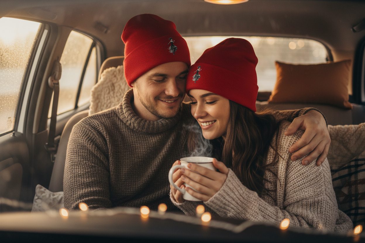 Red cozy hat from True Exquisite