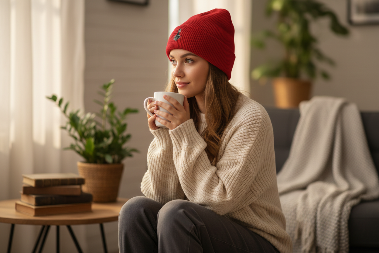 Red Embroidered Beanie from True Exquisite