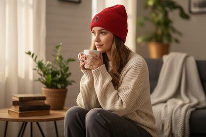 Red Embroidered Beanie from True Exquisite