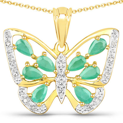 1.90 Carat Genuine Emerald and White Diamond .925 Sterling Silver Pendant
