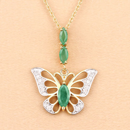 0.72 Carat Genuine Emerald and White Zircon .925 Sterling Silver Pendant