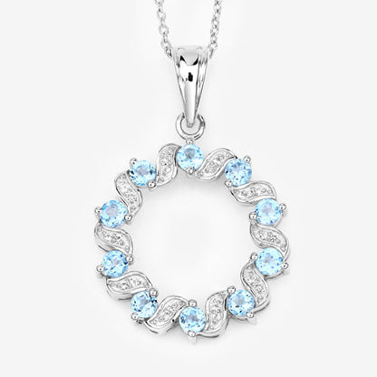 1.30 Carat Genuine Swiss Blue Topaz and White Topaz .925 Sterling Silver Pendant