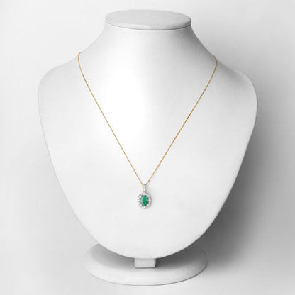 0.79 Carat Genuine Zambian Emerald and White Diamond 10K Yellow Gold Pendant