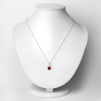1.49 Carat Genuine Ruby and White Diamond 14K Yellow Gold Pendant
