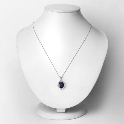 4.63 Carat Genuine Blue Sapphire and White Diamond 14K White Gold Pendant