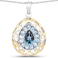 18K Yellow Gold Plated 4.44 Carat Genuine London Blue Topaz and Blue Topaz .925 Sterling Silver Pendant