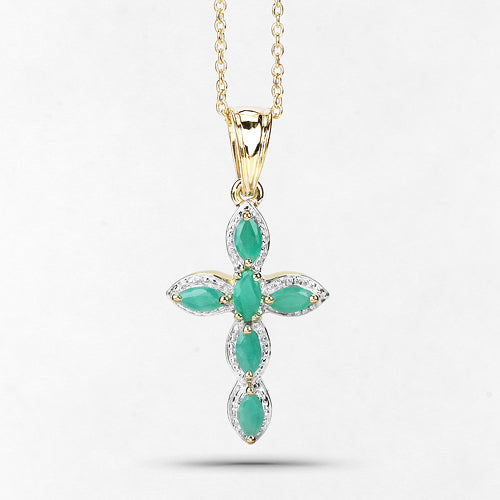 18K Yellow Gold Plated 0.84 Carat Genuine Emerald .925 Sterling Silver Pendant