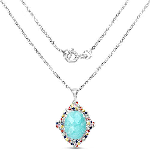 18.50 Carat Genuine Multi Stone .925 Sterling Silver Pendant
