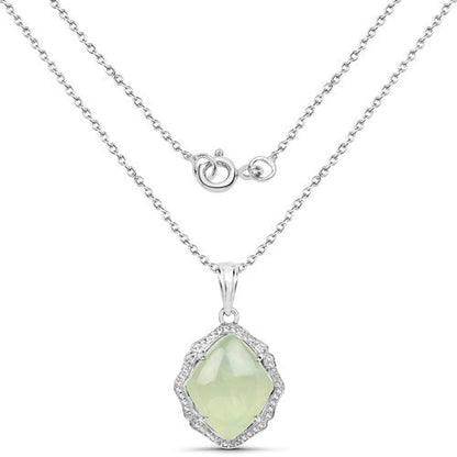 7.49 Carat Genuine Prehnite And White Topaz .925 Sterling Silver Pendant