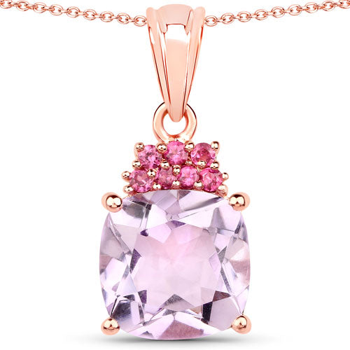 18K Rose Gold Plated 5.55 Carat Genuine Pink Amethyst and Rhodolite .925 Sterling Silver Pendant