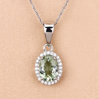 1.27 Carat Genuine Green Tourmaline and White Diamond 14K White Gold Pendant