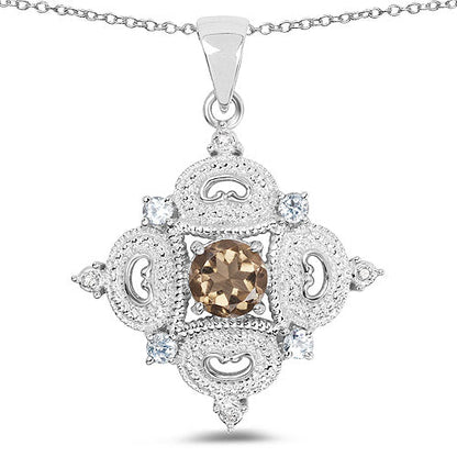 3.00 Carat Genuine Smoky Quartz, Blue Topaz and White Topaz .925 Sterling Silver Pendant