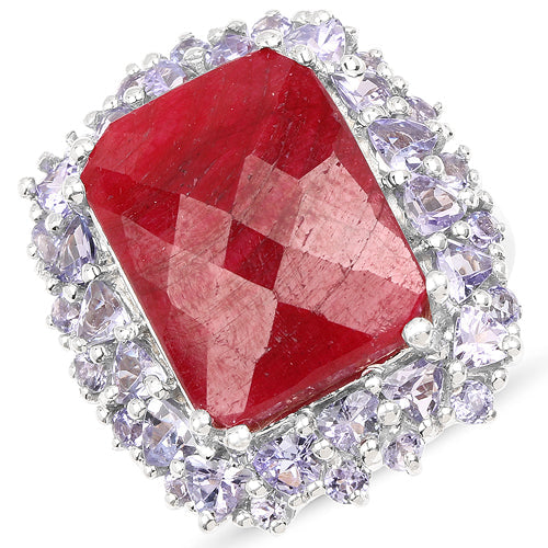 15.13 Carat Dyed Ruby & Tanzanite .925 Sterling Silver Ring