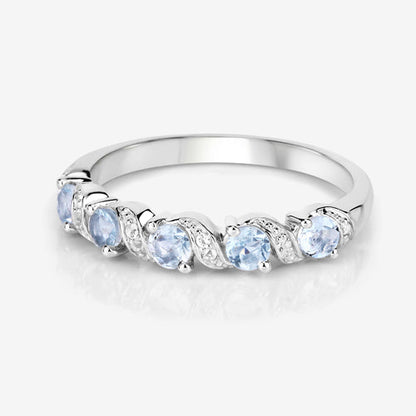 0.54 Carat Genuine Aquamarine and White Topaz .925 Sterling Silver Ring