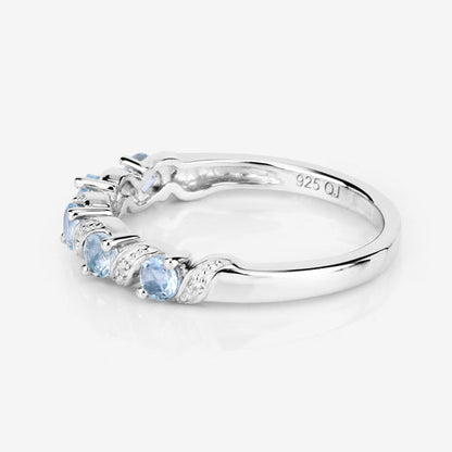 0.54 Carat Genuine Aquamarine and White Topaz .925 Sterling Silver Ring