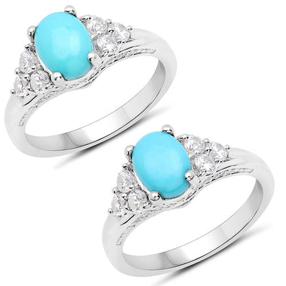 1.92 Carat Genuine Turquoise and White Zircon .925 Sterling Silver Ring