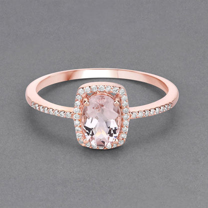 0.82 Carat Genuine Morganite and White Diamond 14K Rose Gold Ring