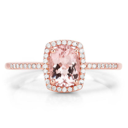 0.82 Carat Genuine Morganite and White Diamond 14K Rose Gold Ring