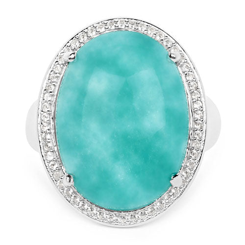 15.09 Carat Genuine Amazanite And White Topaz .925 Sterling Silver Ring