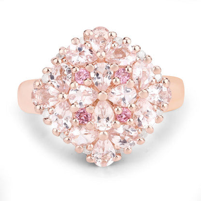 "2.36 Carat Genuine Morganite, Pink Tourmaline and White Diamond .925 Sterling Silver Ring