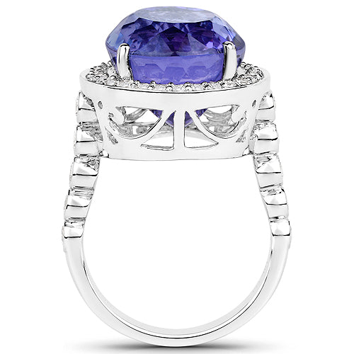 18.50 Carat Genuine Tanzanite and White Diamond 18K White Gold Ring