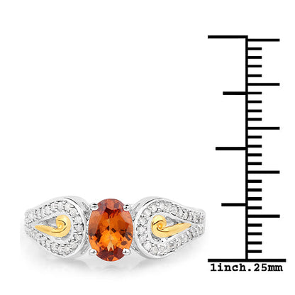 1.01 Carat Genuine Garnet and White Diamond 14K Yellow Gold with .925 Sterling Silver Ring