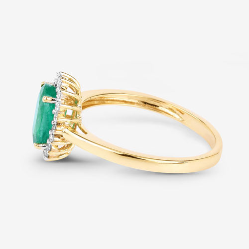 1.34 Carat Genuine Zambian Emerald and White Diamond 10K Yellow Gold Ring