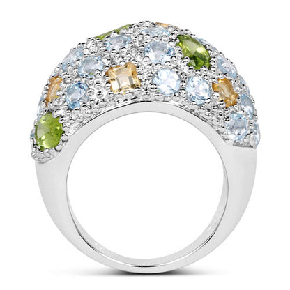 11.38 Carat Genuine Peridot, Citrine and Blue Topaz .925 Sterling Silver Ring